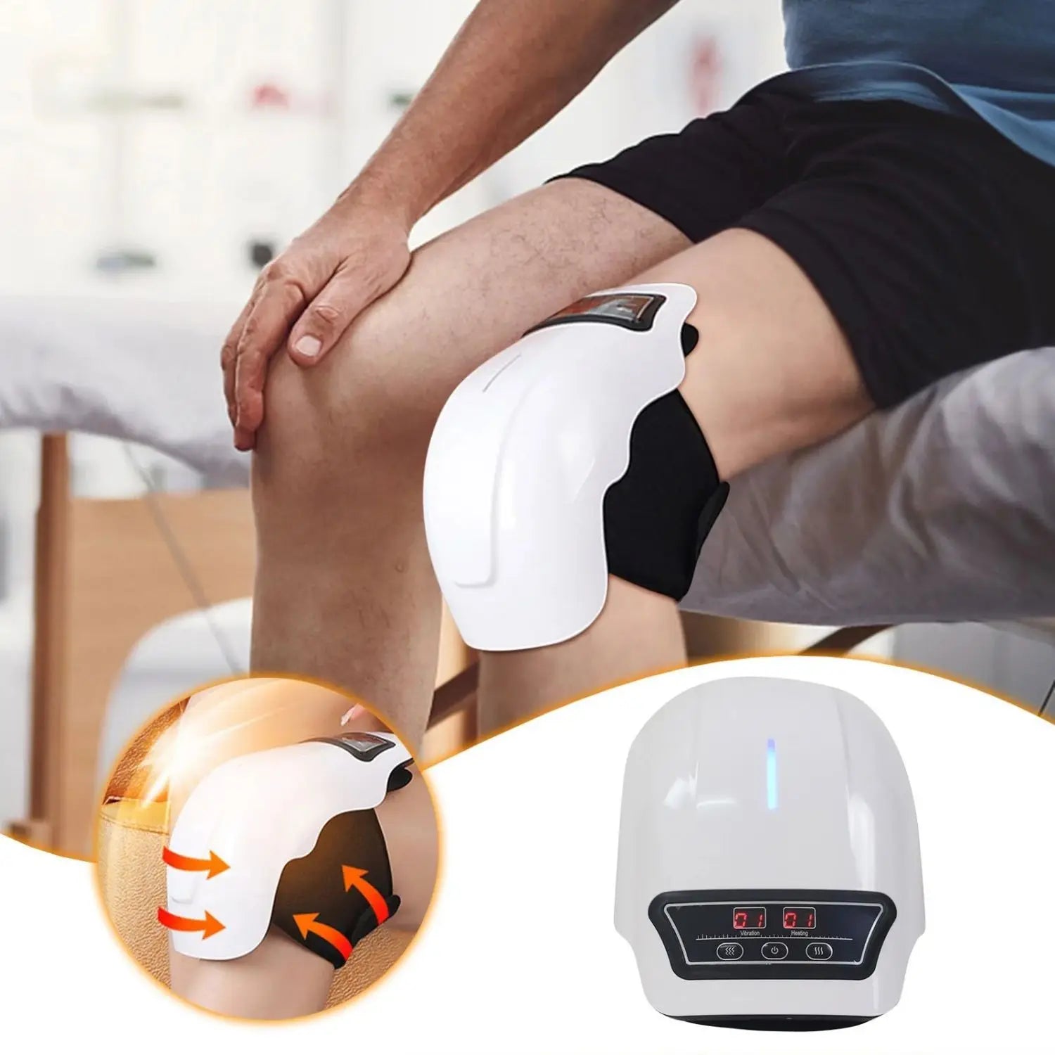 Wireless Heated Knee Massager – Electric Heating Massage Knee Pad White-3