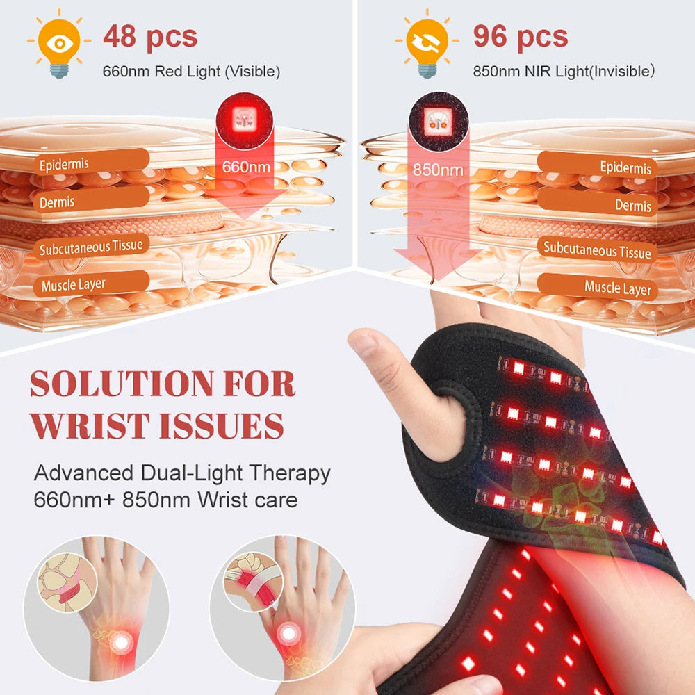 850nm Red light therapy wrist strap wireless rechargeable relieves wrist pain treats tenosynovitis suitable for office worker