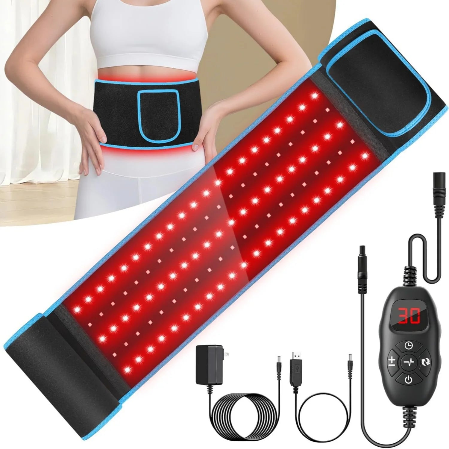 660nm&850nm Red Light Infrared Light Therapy Waist Belt with Controller Body Pain Relief Heated Pad for Muscle Repair Speed Heal