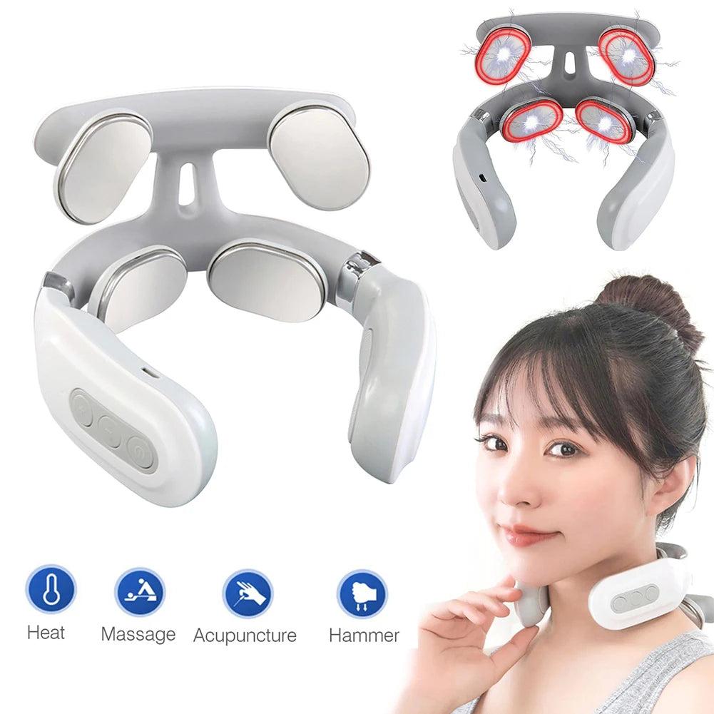 Portable Intelligent Pulse Massagers USB Rechargeable 4-Head Neck Massager Adjustment Heating Pressing Cervical Spine Massager